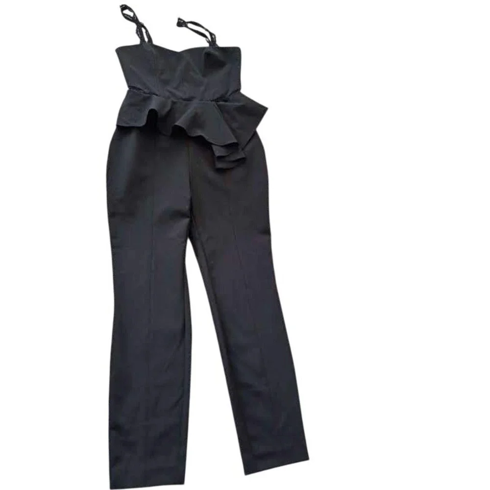 PARKER Kimora Black Peplum Jumpsuit Lace Waist Sweetheart Nk Fits S Elegant $308